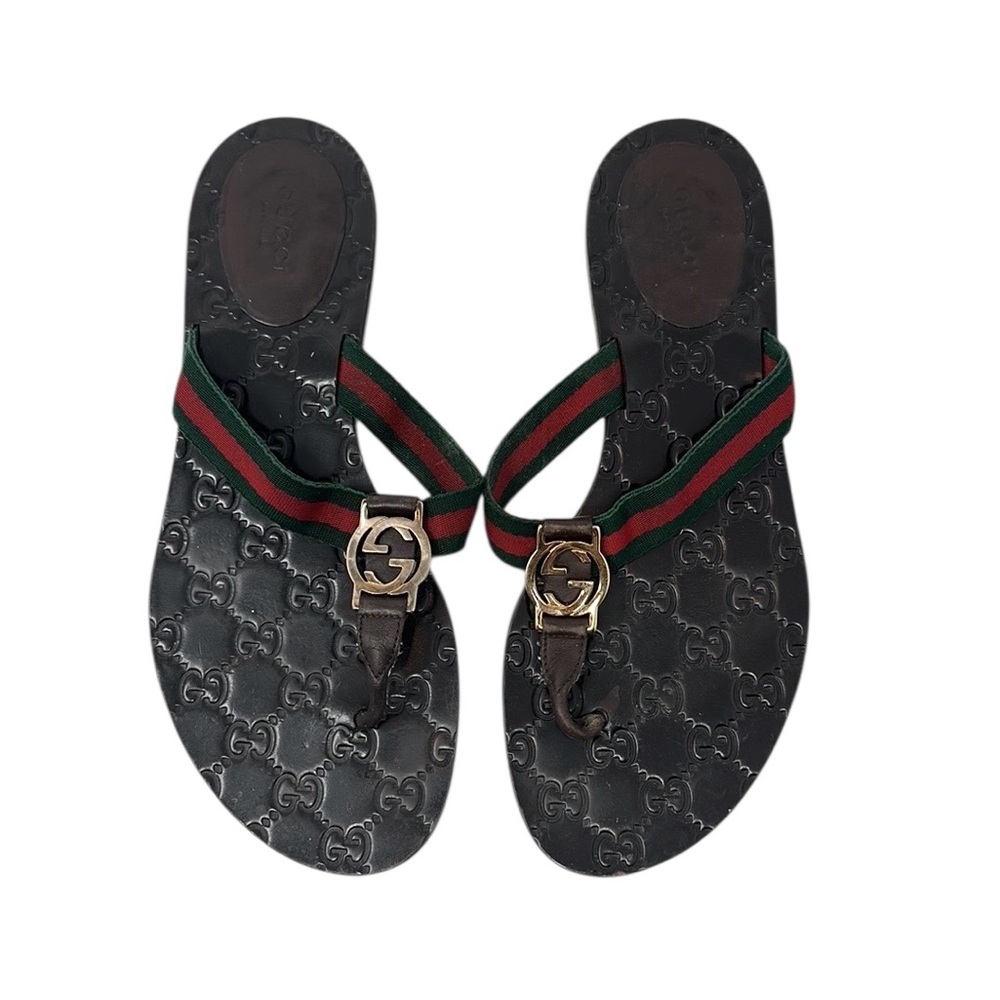 Gucci Black and Green Sandals